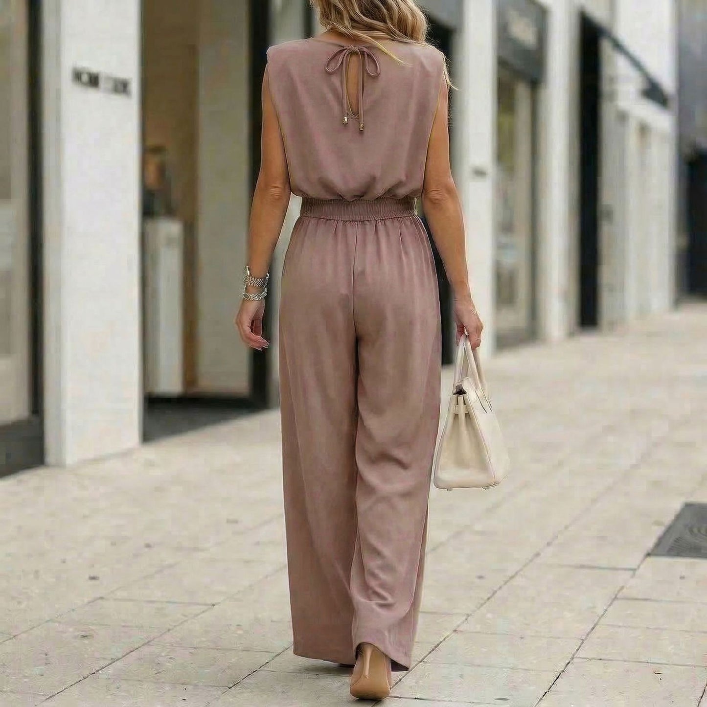 Women's Off-Shoulder Sleeveless Wide-Leg Jumpsuit – High Waist with Belt FitiqueFit