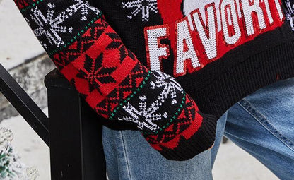 Santa Embroidered Crew Neck Knit Sweater FitiqueFit