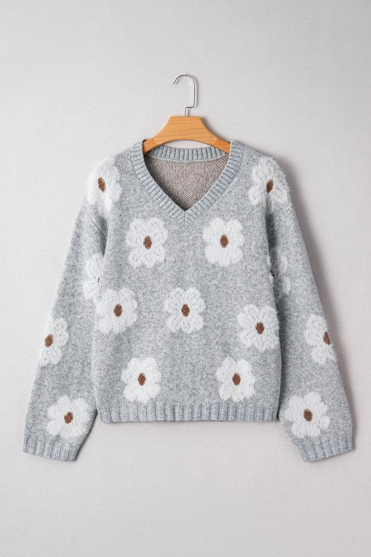 Floral V-Neck Drop Shoulder Baggy Sweater Shop Style & More | Fresh Looks, Everyday Deals & Free Shipping