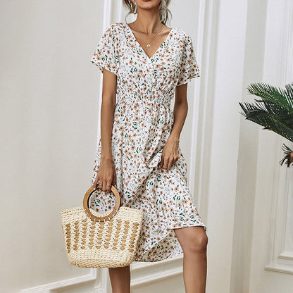 V-Neck Floral Print A-Line Satin Maxi Dress | 8 Colors FitiqueFit