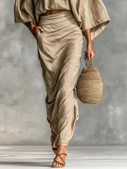 Full Size Kimono Sleeve Top and Ruched Skirt Set Plus Size See size chart under “more details” The Fashion Celestial