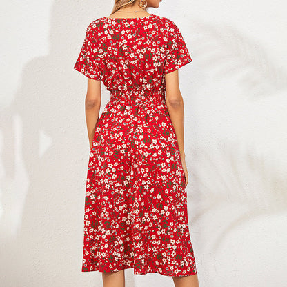 V-Neck Floral Print A-Line Satin Maxi Dress | 8 Colors FitiqueFit