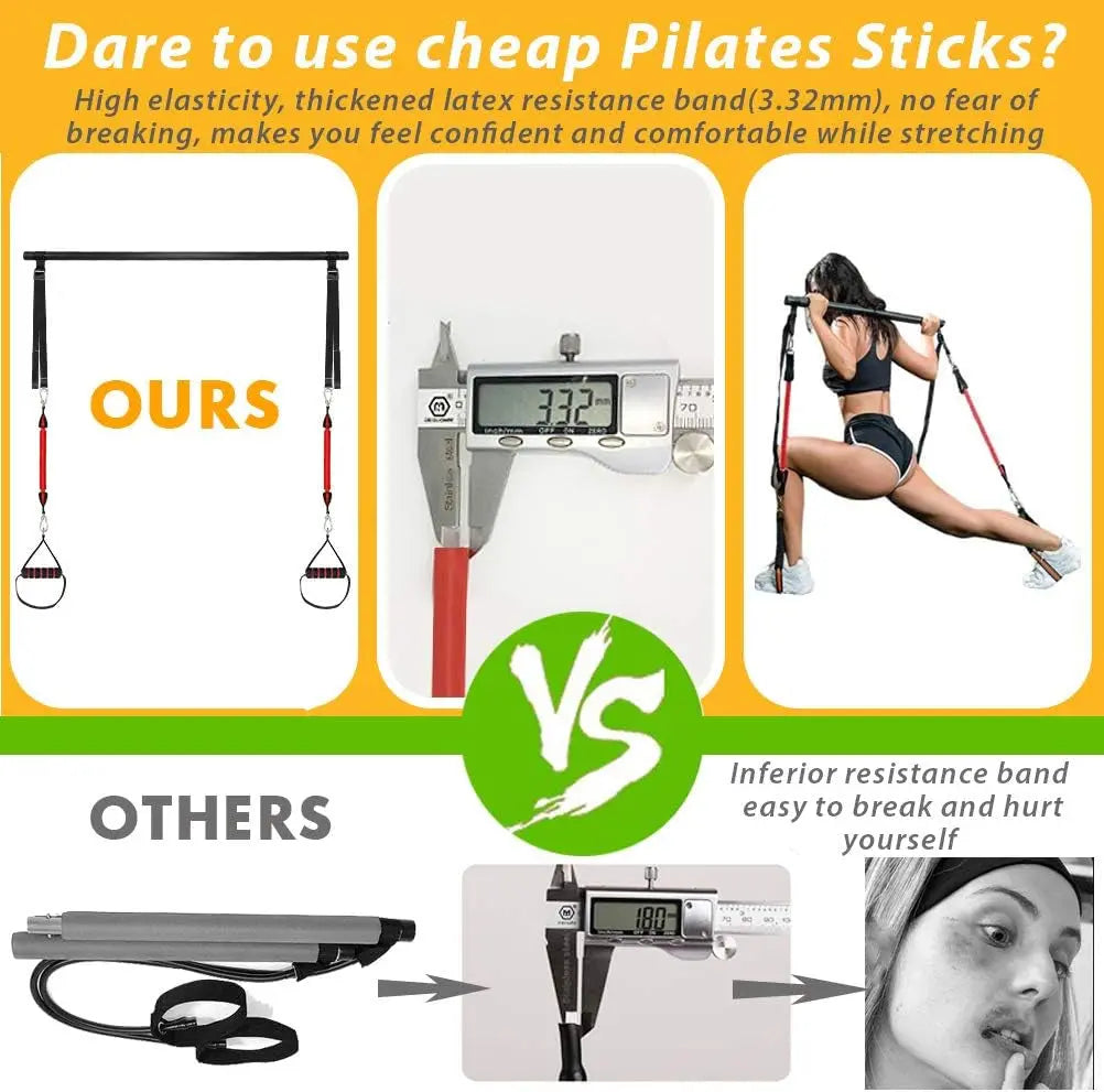 Upgraded 60-180LBS Adjustable Pilates Bar Kit with Resistance Band, Anti-Break, Portable Fitness Exercise Workout Toning Bar Stick for Stretching Twisting Sit-Up, Home Workout Equipment Men Women