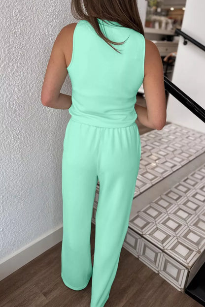 Drawstring Elastic Waistband Solid Color Two Piece Casual Set New Era Fashion LLc