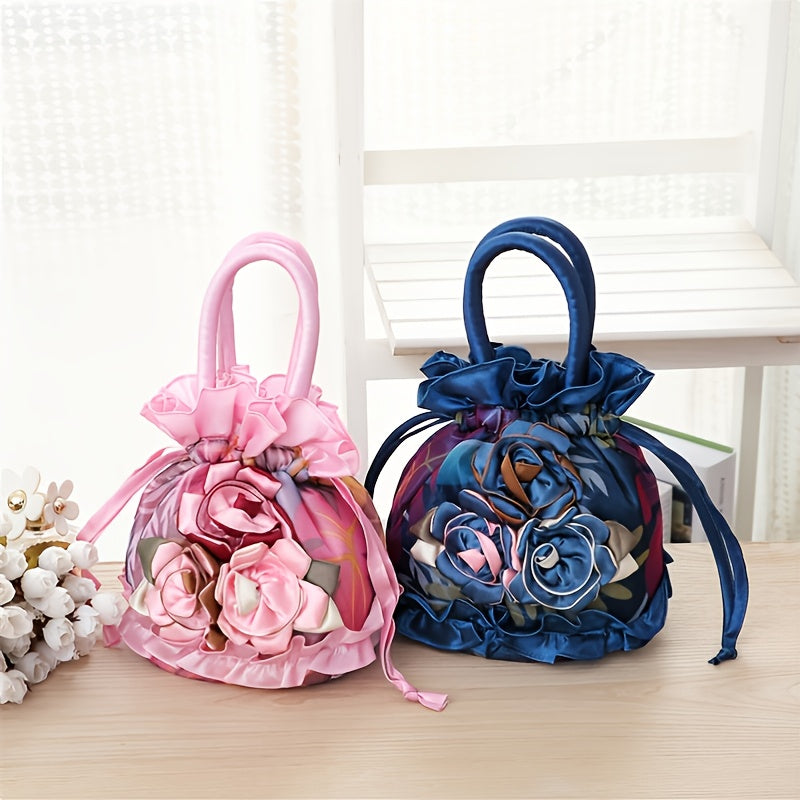Floral Decor Drawstring Handbag, Trendy Small Evening Bag, Simple Phone Bag, Cute Bucket Bag NovaCart