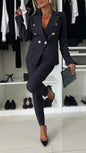 Double-Breasted Lapel Blazer & Zip-Up Trousers Suit FitiqueFit