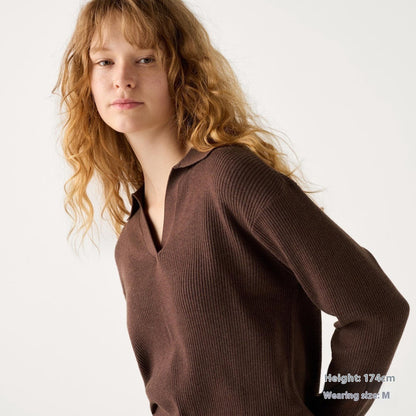 Women’s Ribbed Half-Open Collar Sweater FitiqueFit