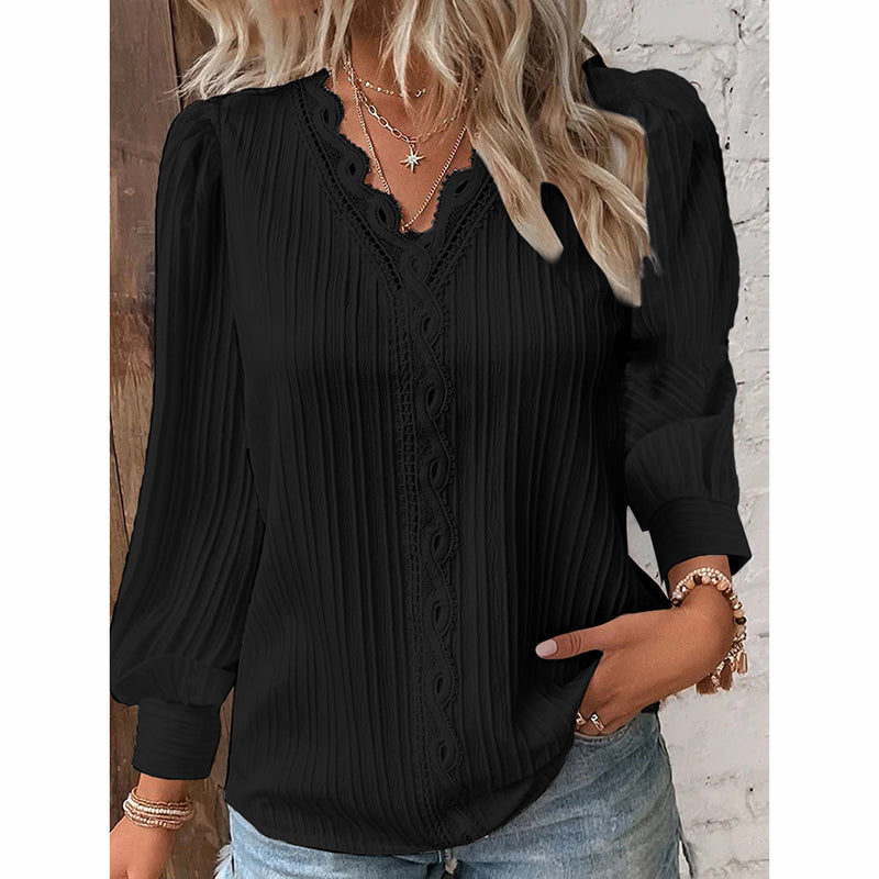 Women’s Lace-Trim V-Neck Blouse FitiqueFit