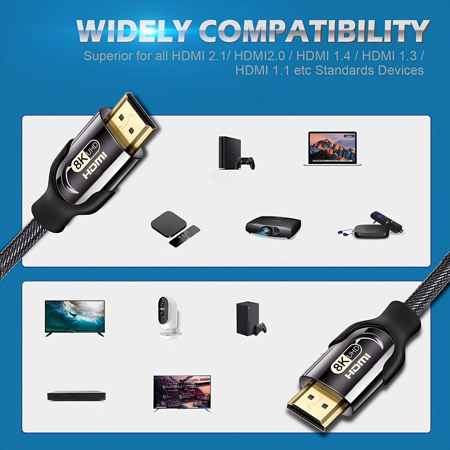 8K Ultra High Speed HDTV 2.1 Cable | Supports 8K 60Hz, 4K 120Hz, Flat Category 6a Ethernet, Male to Male Connector - I-ZCLIVE NovaCart
