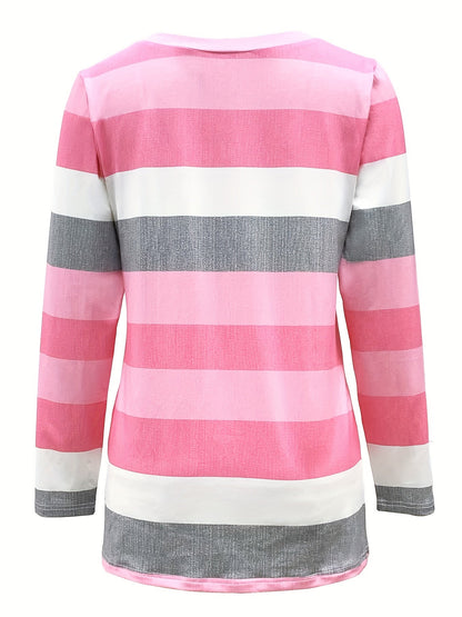 Chic Striped Round Neck T-shirt for Cozy Wear