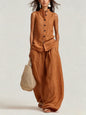 Women's Cotton-Linen Sleeveless Crewneck Vest & Pants Set FitiqueFit