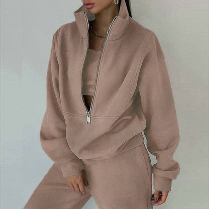 Women's 2-Piece Zip Neck Long Sleeve Sweatshirt & Slim Fit Pants Set FitiqueFit