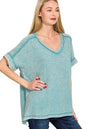 Zenana Acid Washed Double Gauze V-Neck Tee West2East Surf