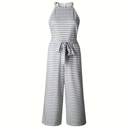 Casual Striped Jumpsuits Summer Cap Sleeve Wide Leg Jumper FitiqueFit