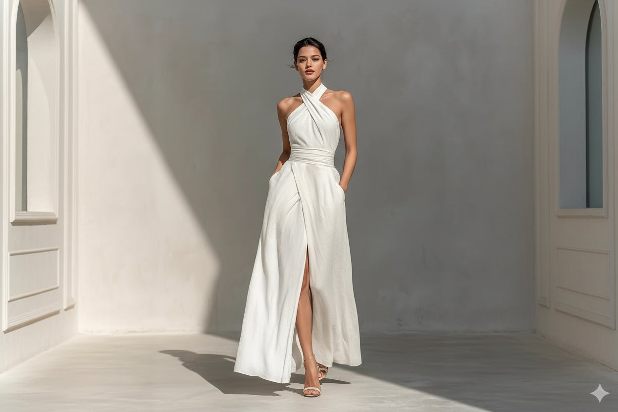 Sleeveless Elegant Slim-Fit Pure White Dress FitiqueFit