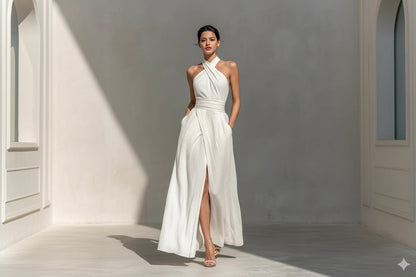 Sleeveless Elegant Slim-Fit Pure White Dress FitiqueFit