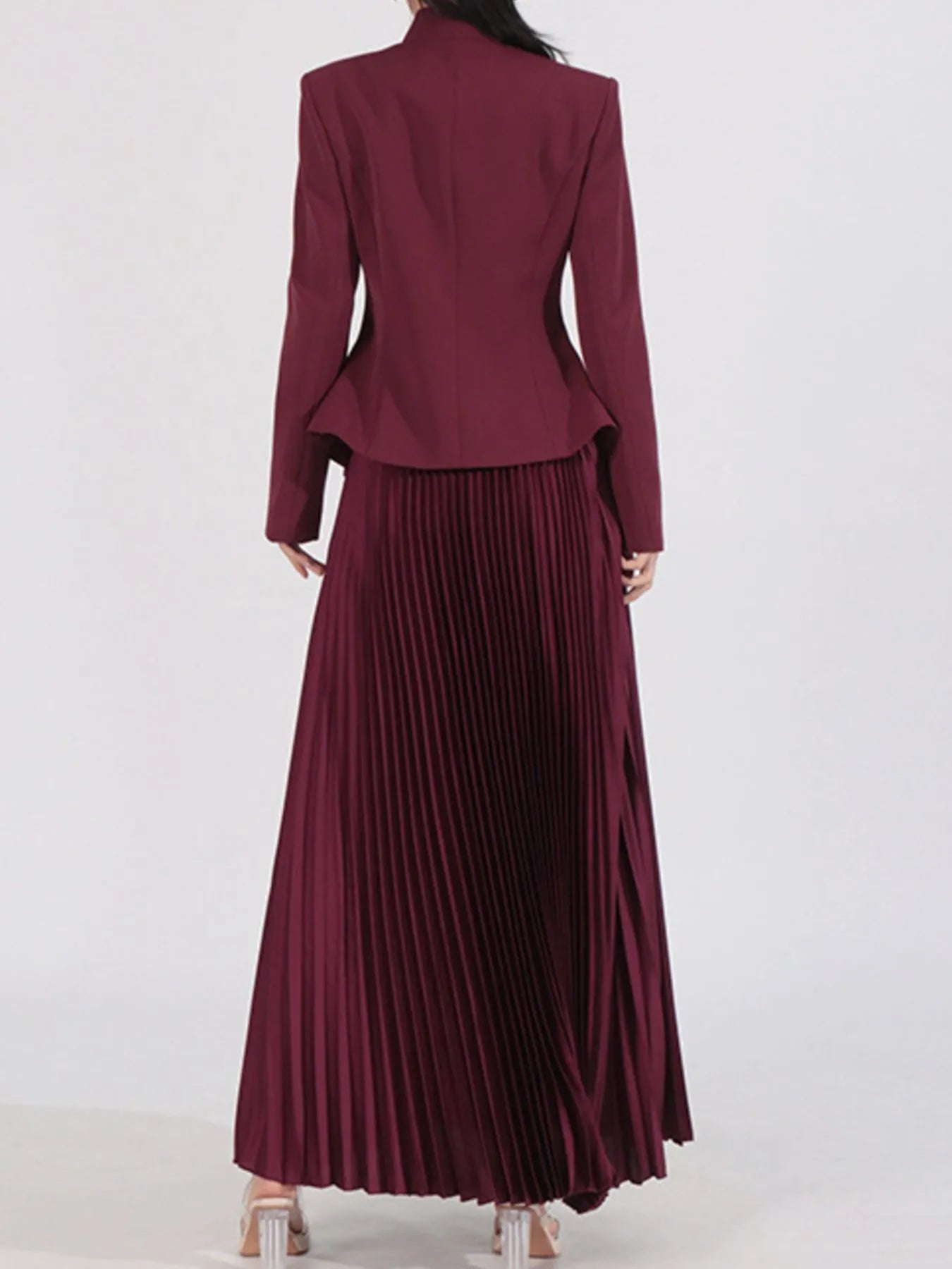 Button Up Long Sleeve Top and Pleated Skirt Set See size chart under “more details” The Fashion Celestial