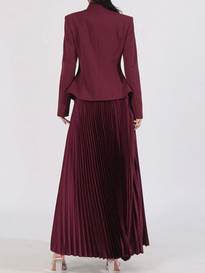 Button Up Long Sleeve Top and Pleated Skirt Set See size chart under “more details” The Fashion Celestial