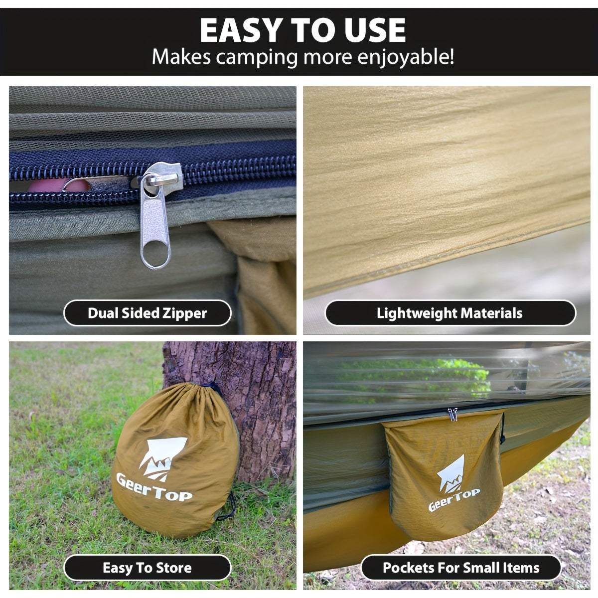 [3-in-1 Hammock] GEERTOP 3-in-1 Outdoor Hammock | Double Sleep Rest Camping Hammock with Mosquito Net Sun Shelter for Backpacking Travel Garden Park NovaCart