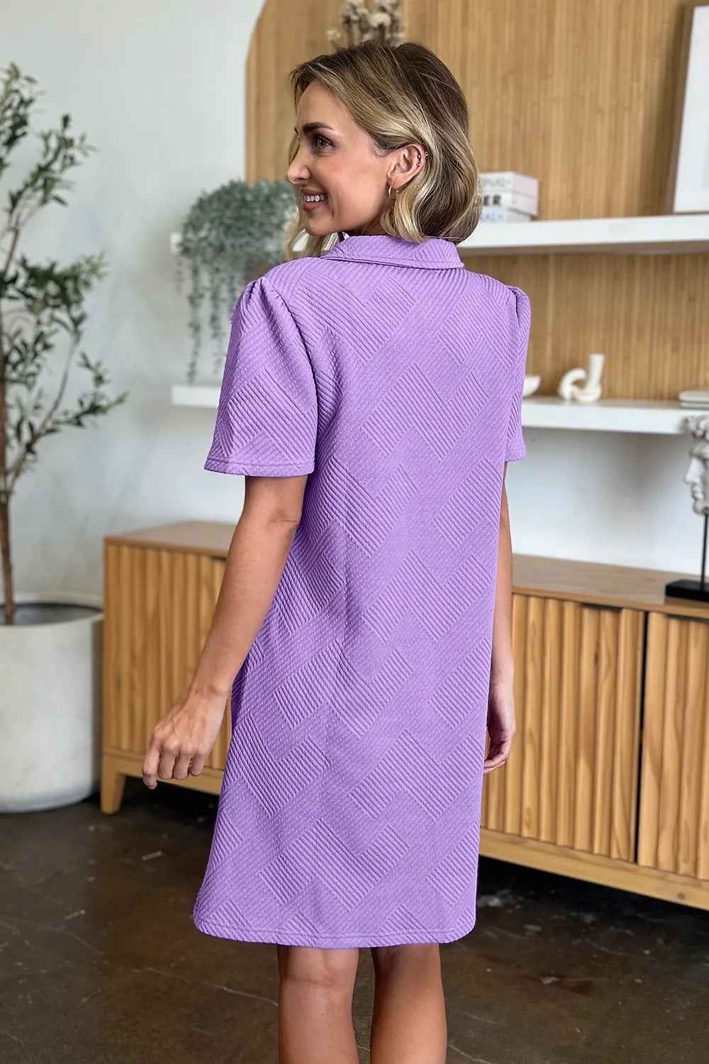 Double Take Full Size Texture Collared Neck Short Sleeve Dress West2East Surf