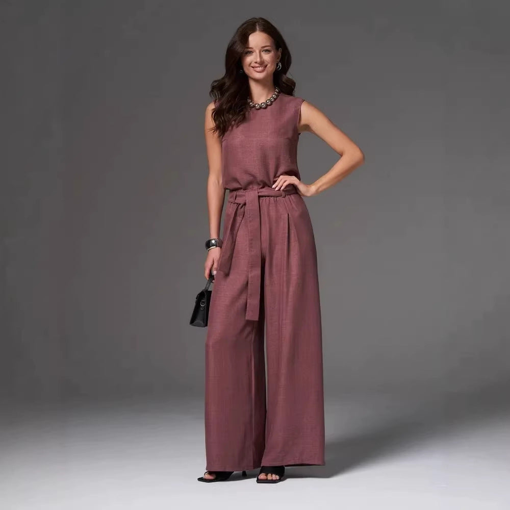 Sleeveless Cotton-Linen Wide-Leg Pants Set – 4 Colors, S–2XL FitiqueFit