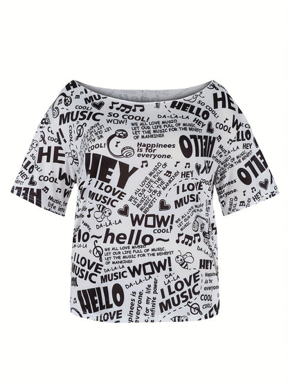 Plus Size Off Shoulder HELLO MUSIC Tee  Chic Summer