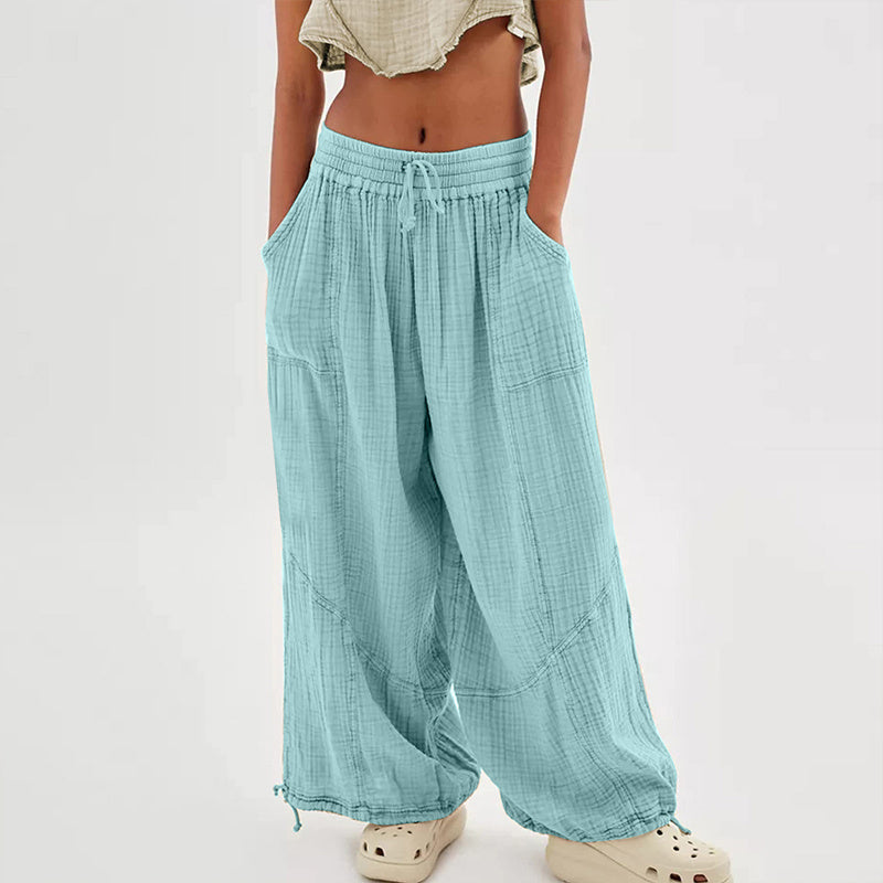 Women’s Solid Color Wide Leg Pants – Elastic Drawstring Waist and Side Pockets FitiqueFit