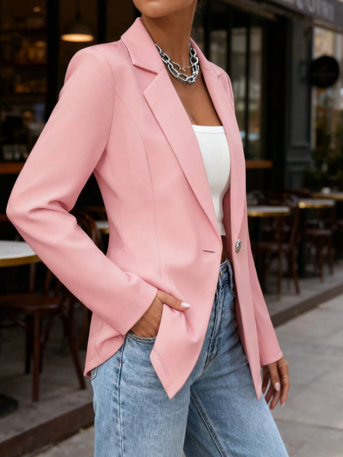 Women's Slim Fit Lapel Collar Long-Sleeve Blazer – Waist-Cinched FitiqueFit