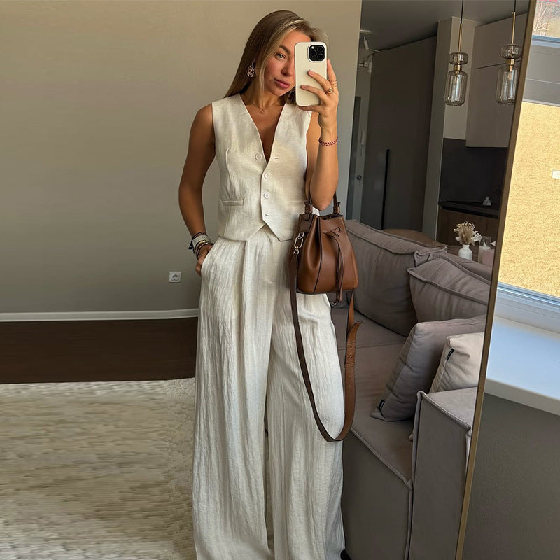 Women’s Vest Top & High Waist Wide Leg Pants Two Piece Set FitiqueFit