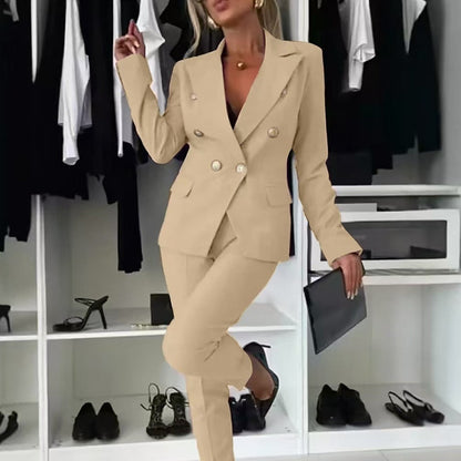 Double-Breasted Lapel Blazer & Zip-Up Trousers Suit FitiqueFit