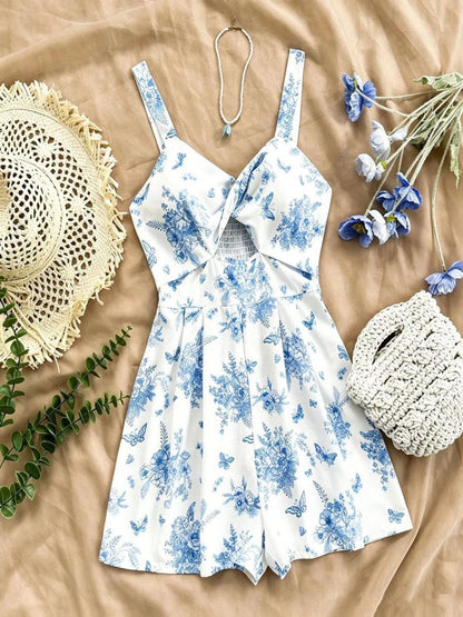 Floral Print Twist Front Cutout Romper New Era Fashion LLc