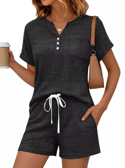 Casual Ribbed Knit Tee and Shorts Set New Era Fashion LLc