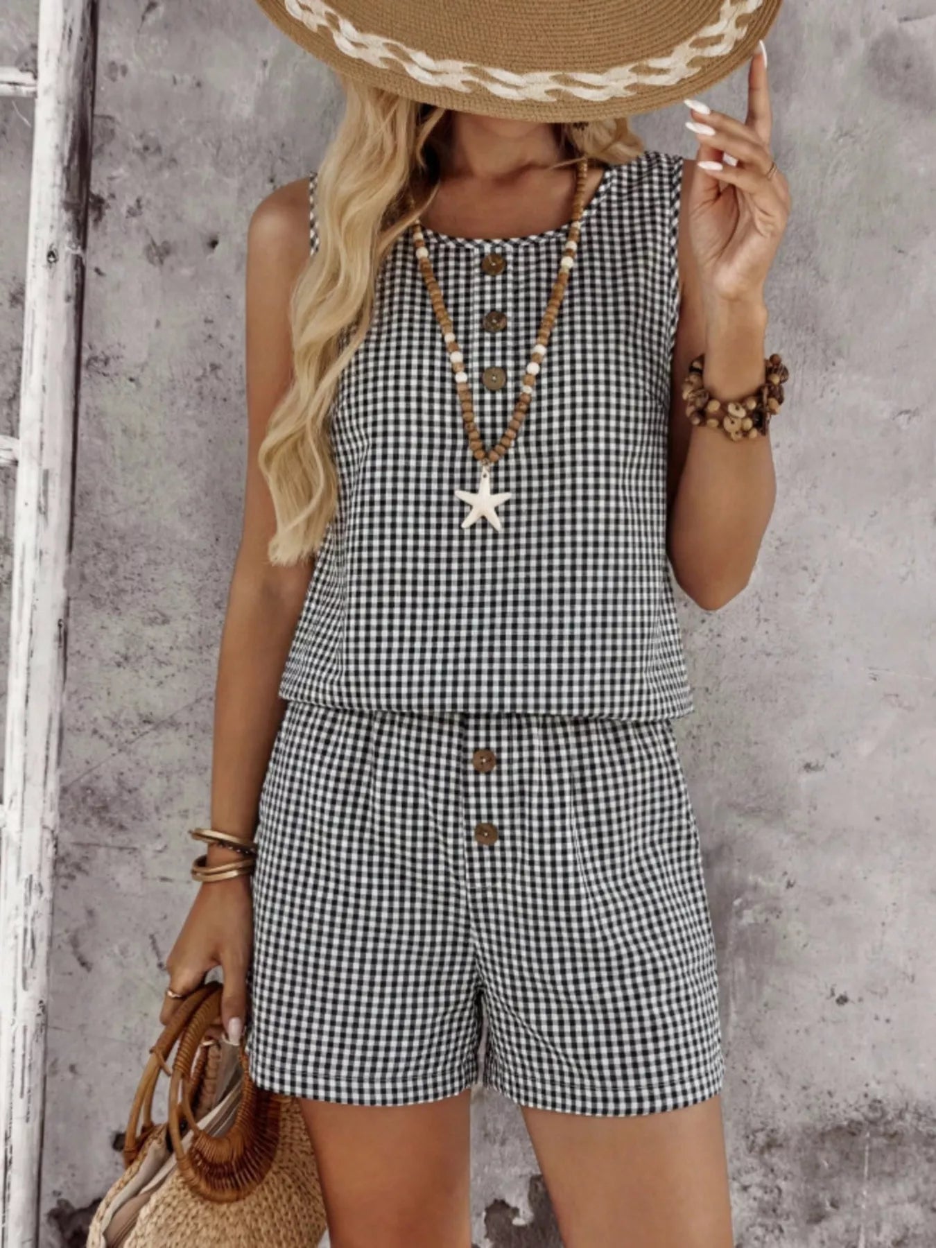 Gingham Sleeveless Top & Shorts Set New Era Fashion LLc