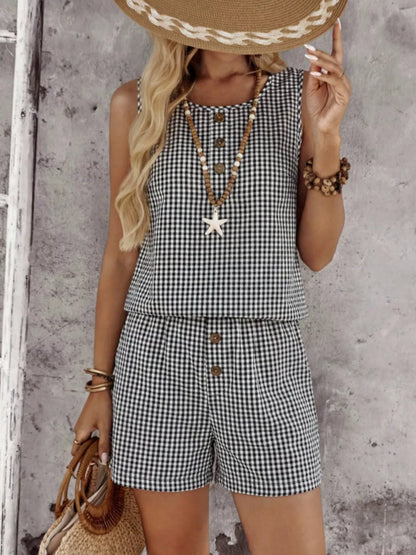 Gingham Sleeveless Top & Shorts Set New Era Fashion LLc
