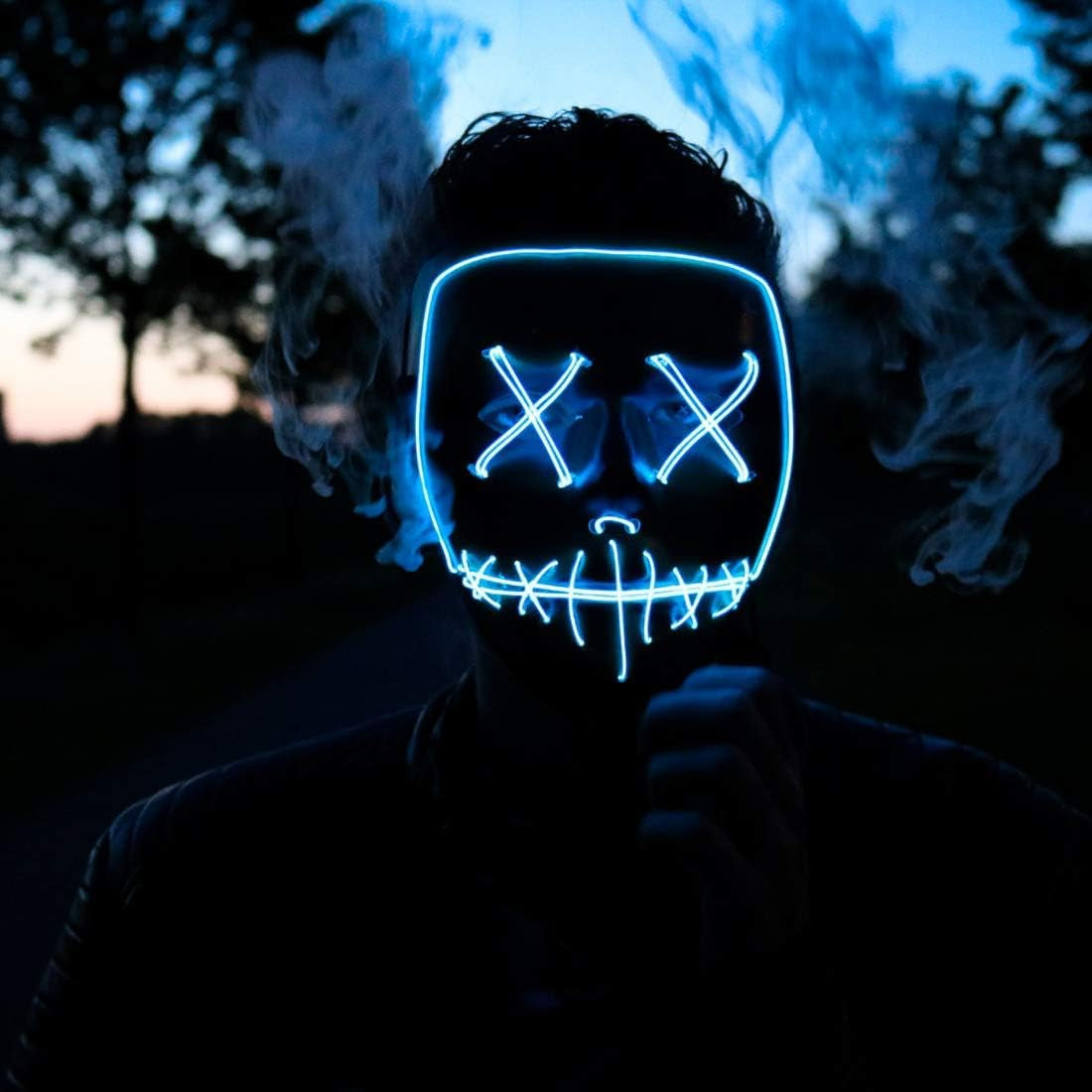 Scary LED Halloween Mask, Masquerade Cosplay Light up Face Mask for Men Women Kids (Blue)