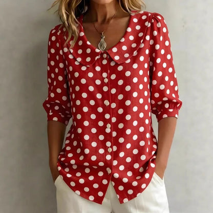 Women's Retro Polka Dot Three-Quarter Sleeve Loose Cardigan Shirt FitiqueFit