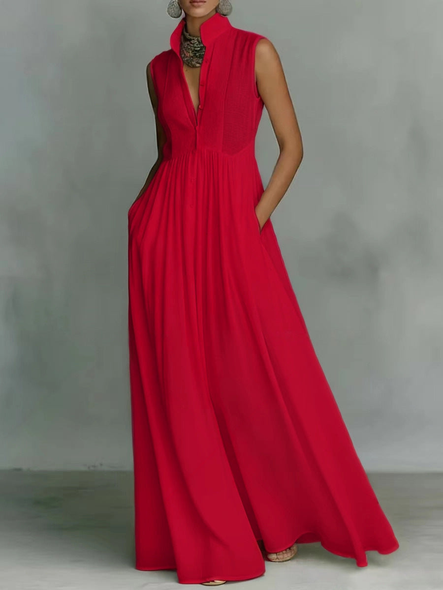 Women's French-Style High-Waist Midi Dress with Ribbon Tie FitiqueFit