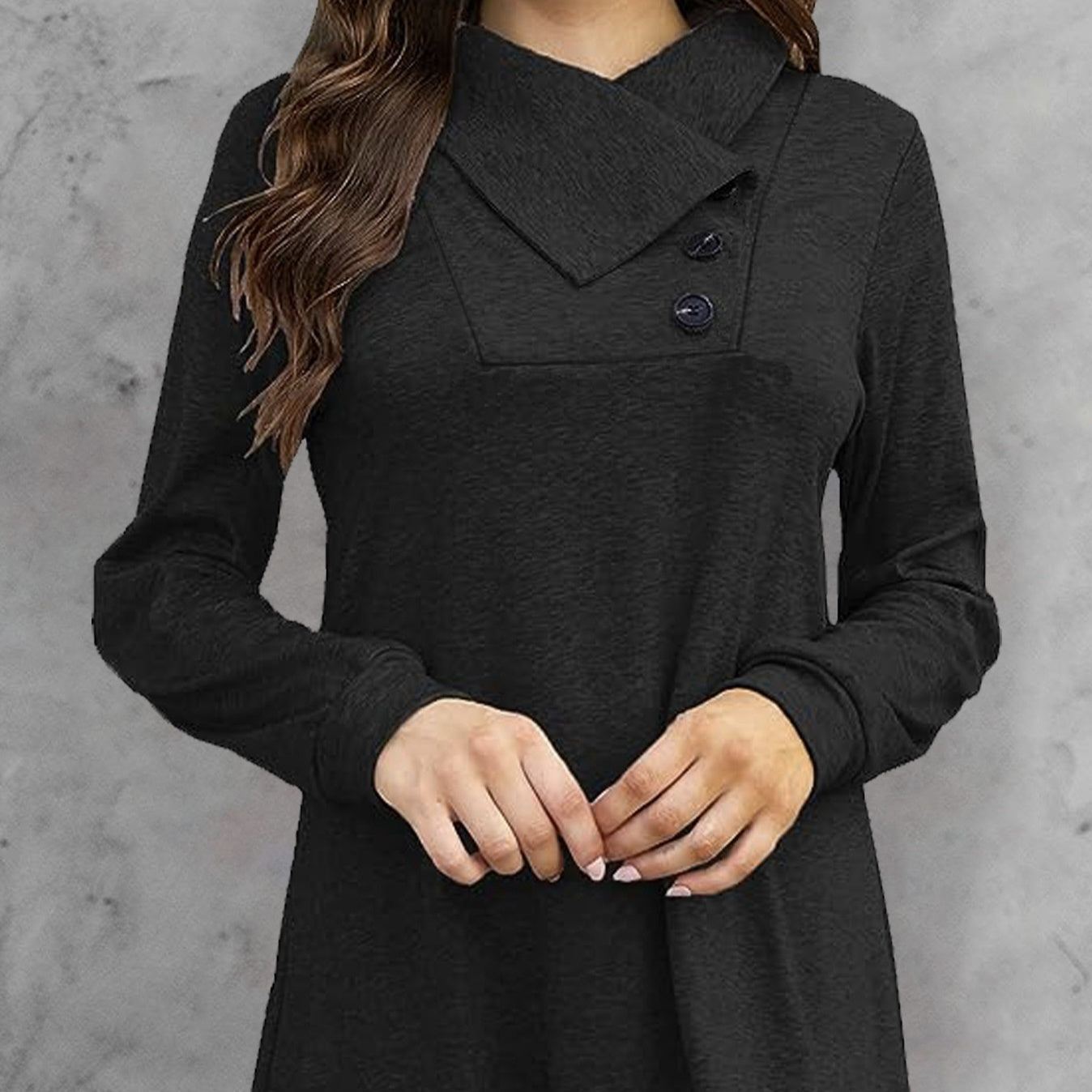 Women's Fashionable Long Sleeved Hood Collar Button Waist Top T-shirt FitiqueFit