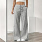 Women's Striped Print Straight Wide Leg Pockets Pants Casual Long Pants FitiqueFit