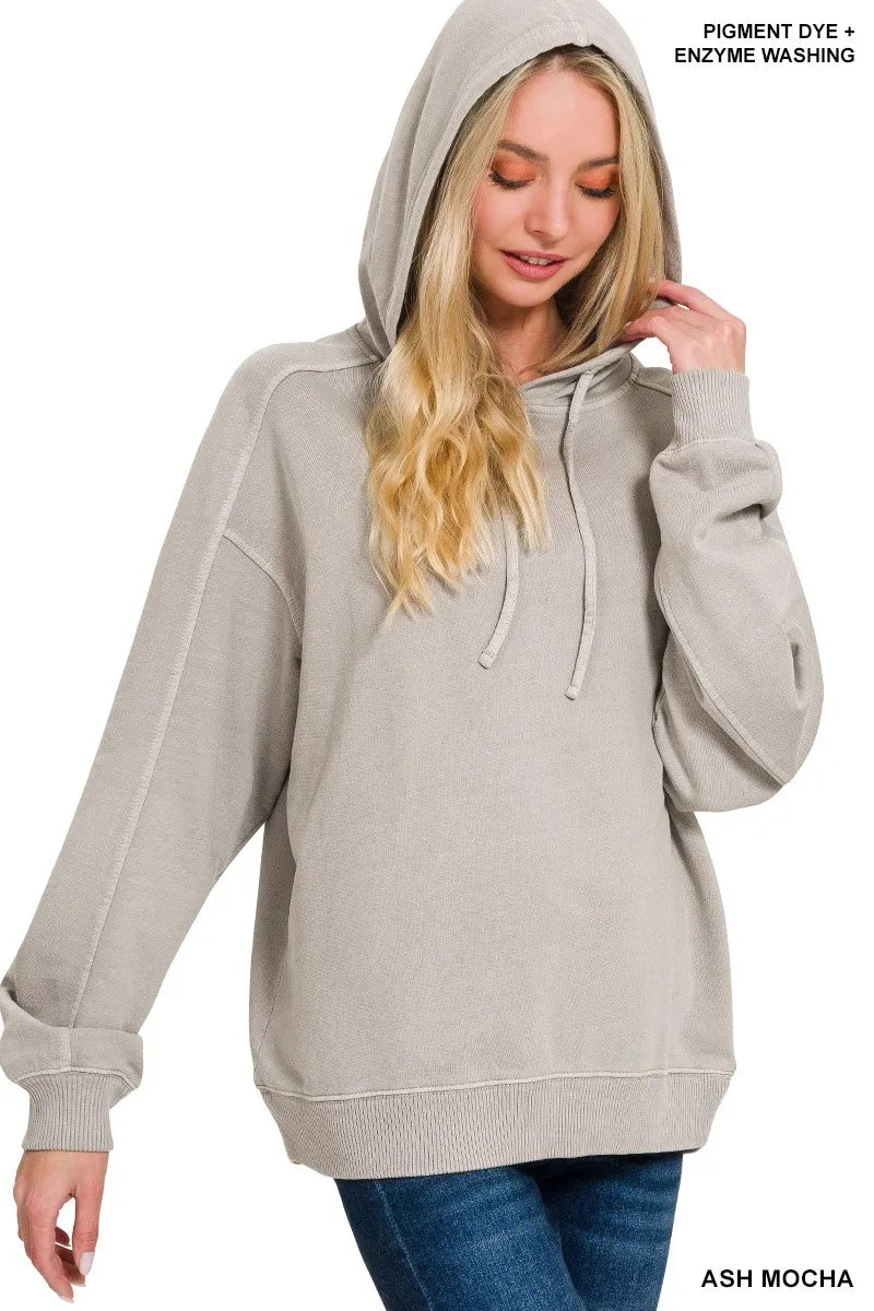 Zenana French Terry Pigment Dye & Enzyme Washing Hoodie West2East Surf
