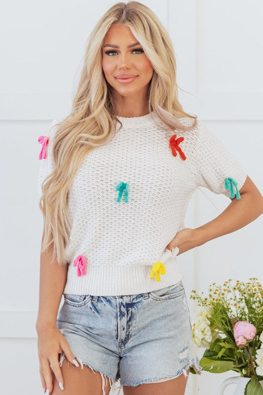 Bow Knit Crewneck Short Sleeve Sweater Shop Style & More | Fresh Looks, Everyday Deals & Free Shipping