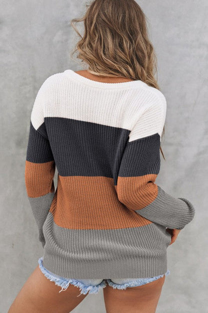 Colorblock Stripe Round Neck Pullover Sweater Shop Style & More | Fresh Looks, Everyday Deals & Free Shipping