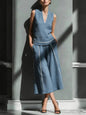 Women's Sleeveless Linen Shirt & Cropped Pants Set – Casual 2-Piece Outfit FitiqueFit
