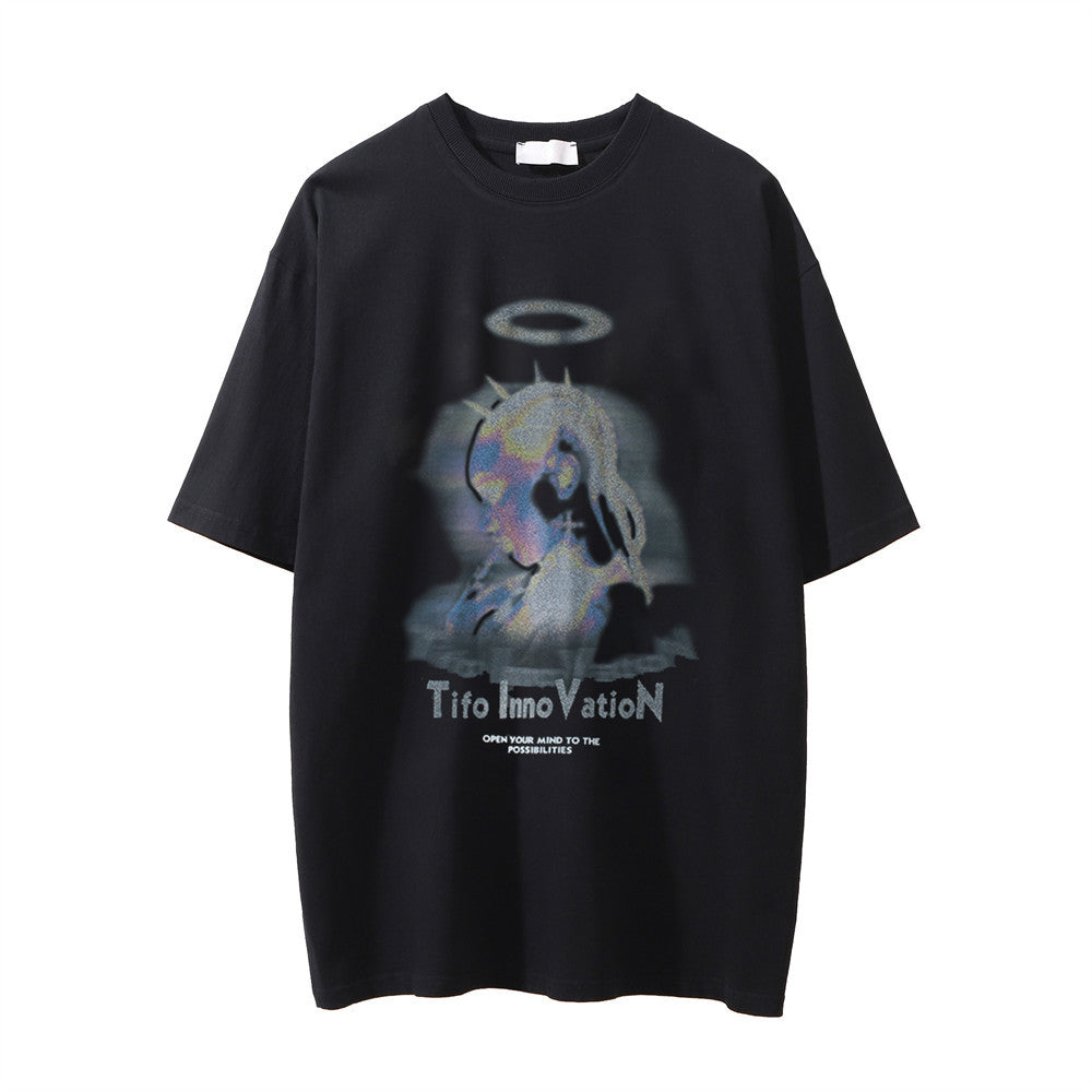 Printed Washed Distressed T-Shirt FitiqueFit