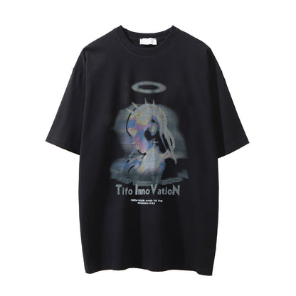 Printed Washed Distressed T-Shirt FitiqueFit