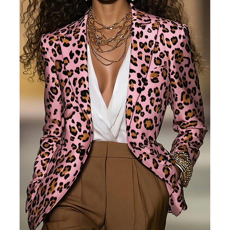 Women's Pink Leopard Blazer FitiqueFit