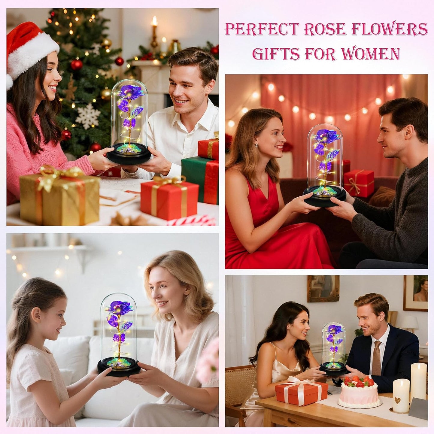 Mothers Day Mom Gifts for Mom,Birthday Gifts for Women Moms Grandma,Flowers for Delivery Prime,Purple Light up Rose in a Glass Dome,Anniversary Valentines Roses Gift for Her Wife Daughter