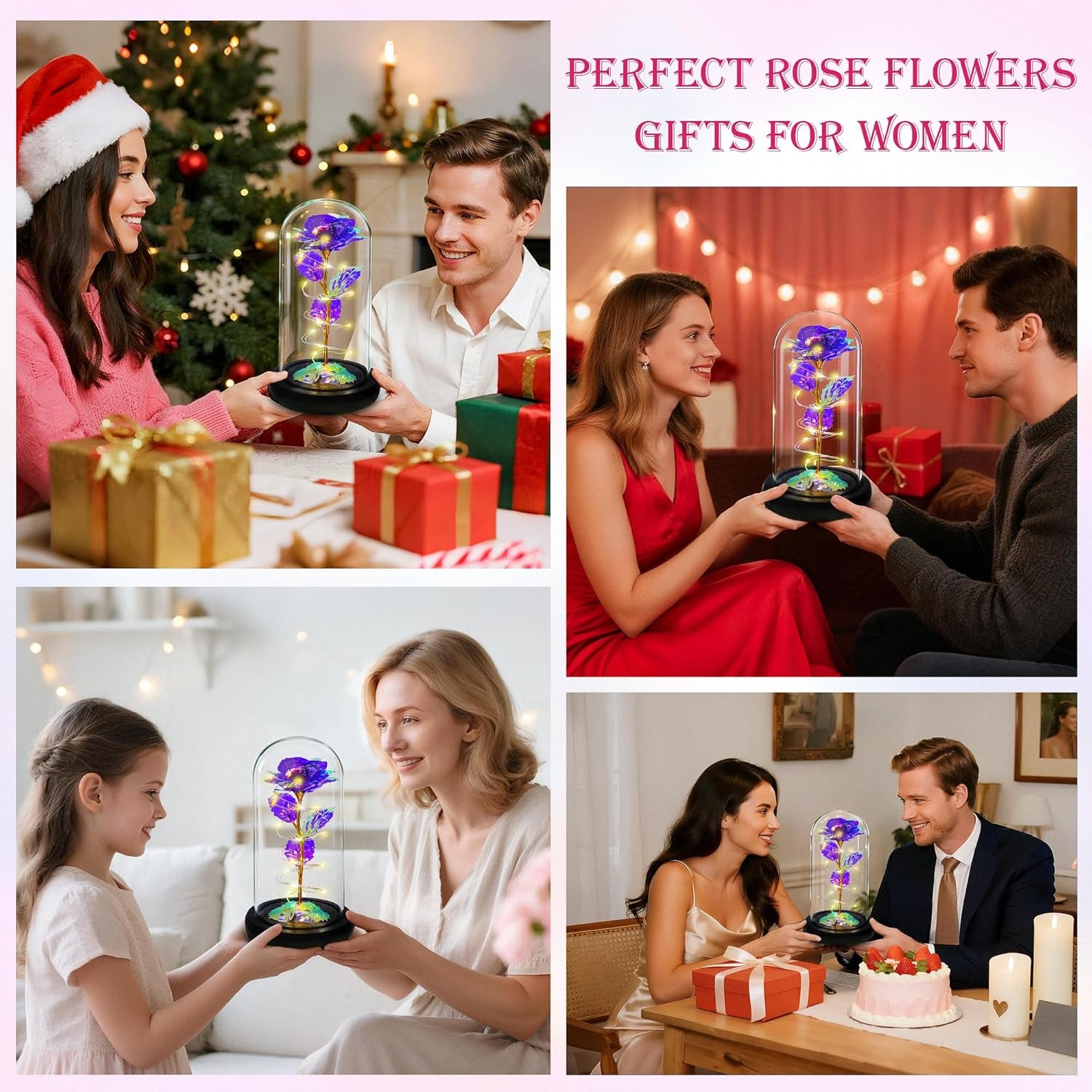 Mothers Day Mom Gifts for Mom,Birthday Gifts for Women Moms Grandma,Flowers for Delivery Prime,Purple Light up Rose in a Glass Dome,Anniversary Valentines Roses Gift for Her Wife Daughter