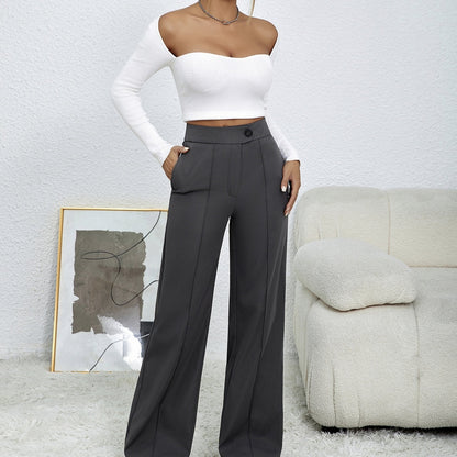 Ladies' Solid Color Loose Wide Leg Straight Leg Pants FitiqueFit