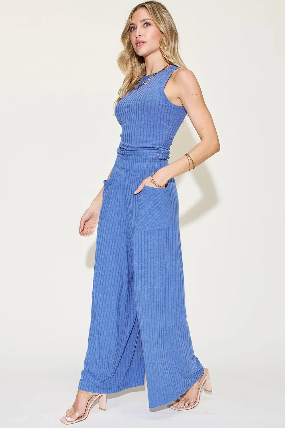 Basic Bae Full Size Ribbed Tank and Wide Leg Pants Set New Era Fashion LLc